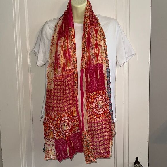 Polyester crinkle cloth floral paisley multi pattern multi color long scarf - Picture 1 of 5